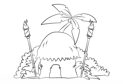 Tiki Hut With Torches Coloring Page